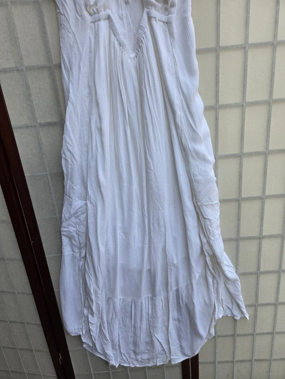 Abercrombie & Fitch White Crinkle Maxi Dress L Cottagecore Boho Coastal High-Low